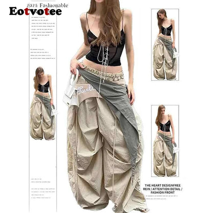 Women’s Baggy Pants – Irregular Patchwork High-Waist