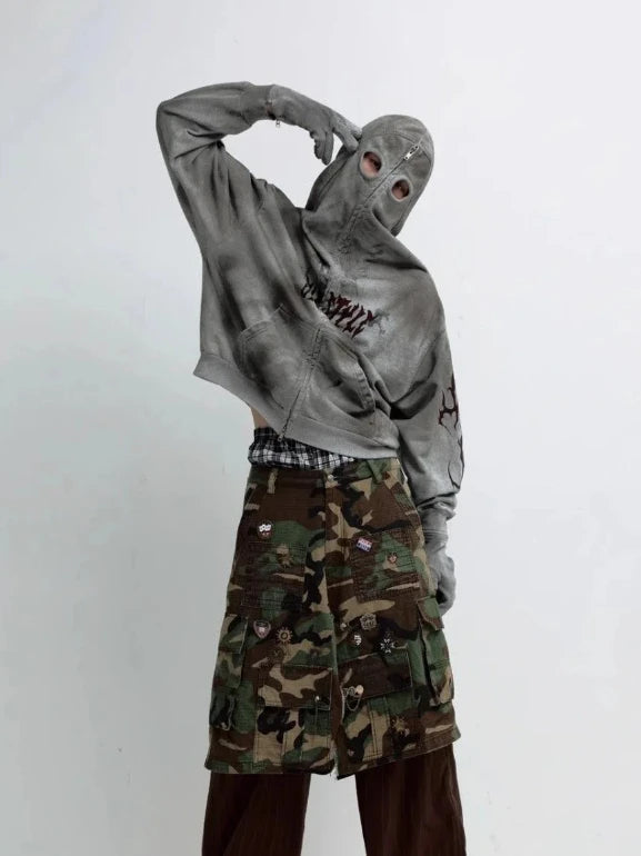 🖤 Harajuku Y2K Hoodie w/ Removable Mask & Gloves ⚡ Unisex Streetwear