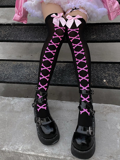 Skull Gothic Dark Long Sexy Stockings Harajuku Emo Alternative Lolita Socks Lingerie Skin Thigh High Garters Hosiery Stockings