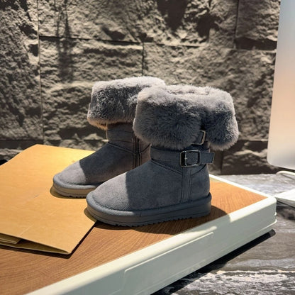 Women’s Gray Snow Boots – Thick Sole & Faux Fur Lined