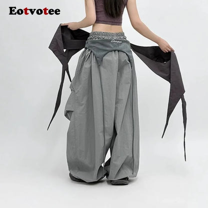 Women’s Baggy Pants – Irregular Patchwork High-Waist