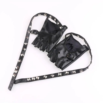 Rebel Spikes 🖤 Fingerless Punk Gloves"