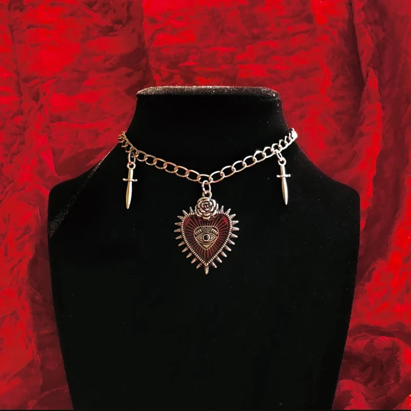 "Cursed Heart 🖤👁 Gothic Eye Sword Choker"