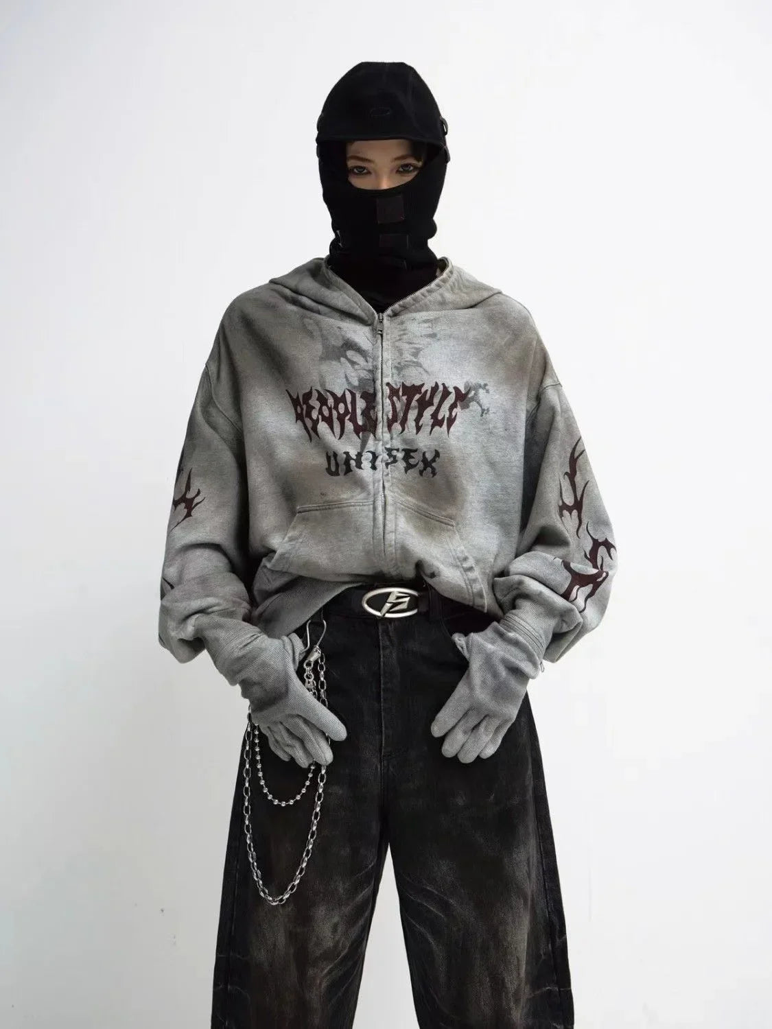 🖤 Harajuku Y2K Hoodie w/ Removable Mask & Gloves ⚡ Unisex Streetwear