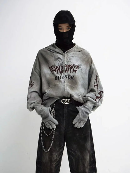 🖤 Harajuku Y2K Hoodie w/ Removable Mask & Gloves ⚡ Unisex Streetwear