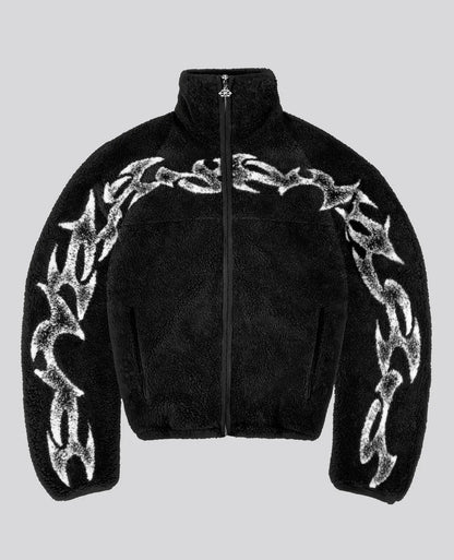 Tribal Flame Fleece Jacket 🔥 Y2K Streetwear Zip-Up for Men & Women | Unisex Winter Edition