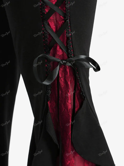 Gothic Lace-Up Flare Pants 🌹🖤