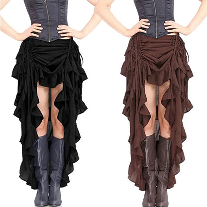 Dark Elegance Skirt 🖤 Gothic High-Low Corset Ruffle Design