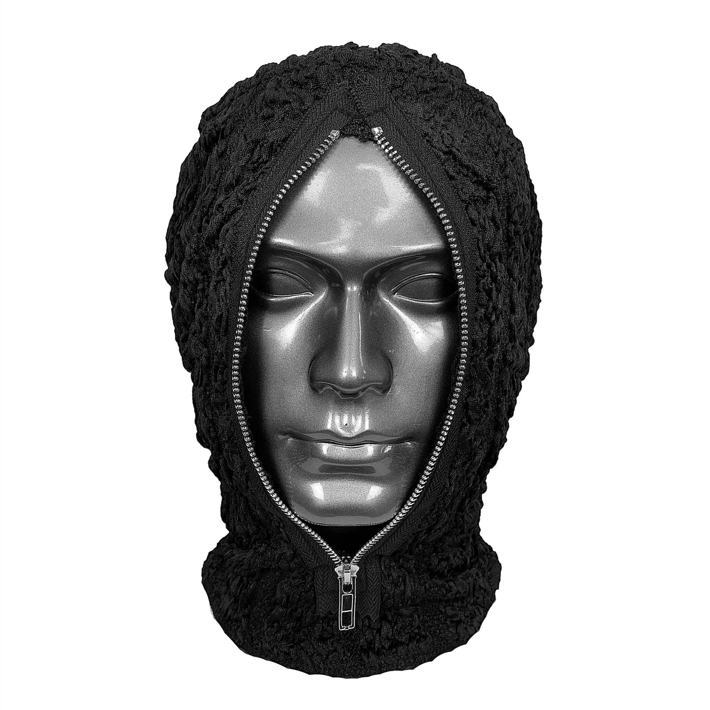 Zipper Techwear Style Breathable Elastic Knitted Full Face Mask Men Women Hip Hop Punk Rock Hat Headgear Cosplay Costume