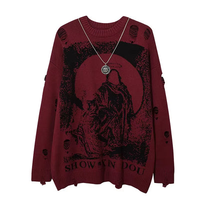 “Broken Soul 🕷️ Harajuku Ripped Sweater”