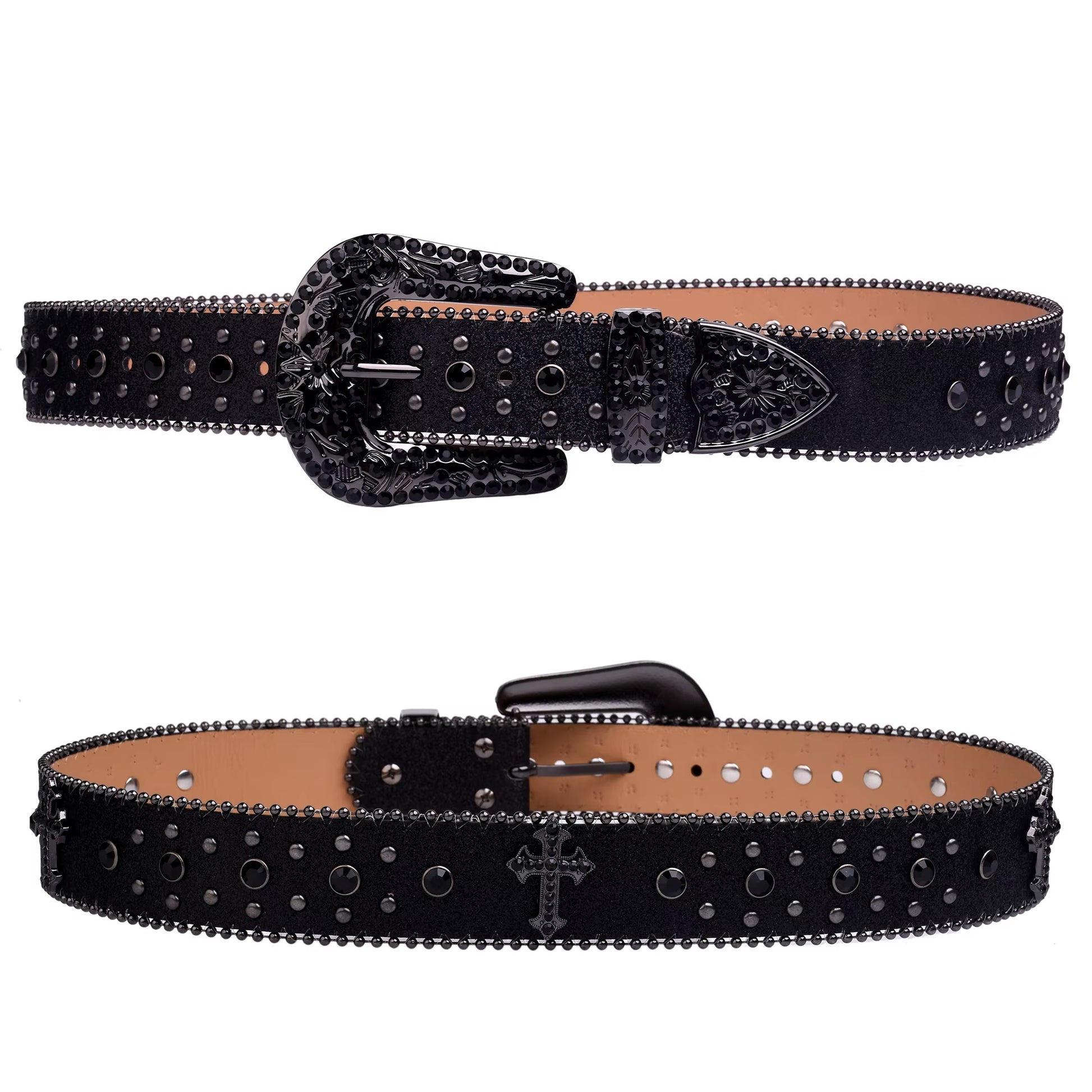 Dark Western™ – Rhinestone Diamond Leather Belt | Glam & Edge for Street Jeans