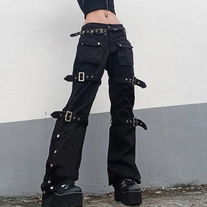 Gothic Emo Alt Cargo Pants Techwear Hippie Baggy Jeans Mom Goth Punk Black Denim Trousers Cyber Y2K Pants Academic Dark Clothes