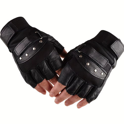 🔥 Men’s Fingerless Leather Gloves – Real Goatskin, Perfect for Driving & Gym Style 🔥