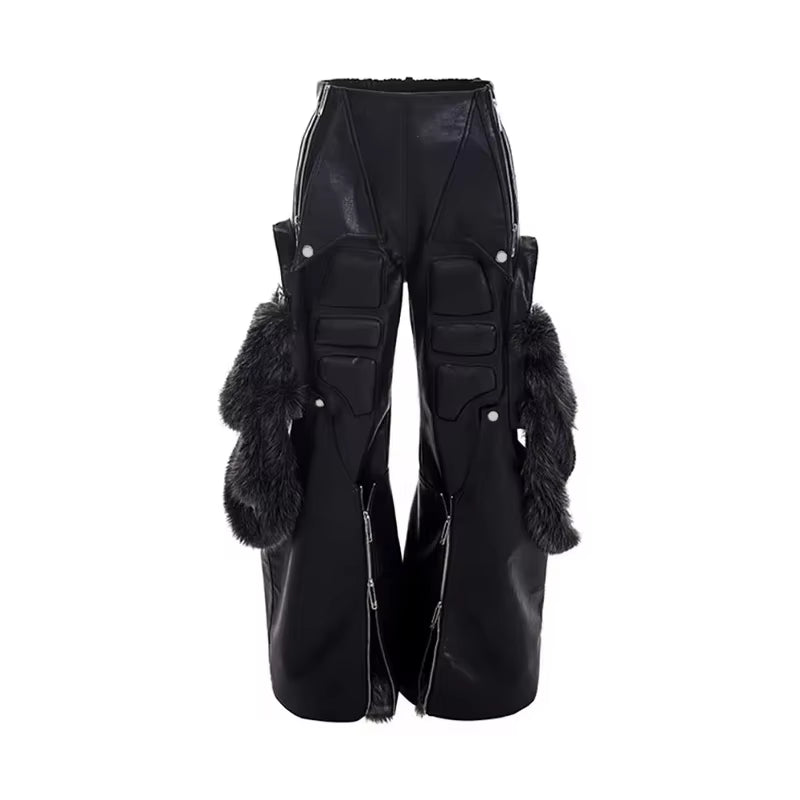 Men’s Black PU Leather Cargo Pants – Wide Leg Streetwear 2025 🖤