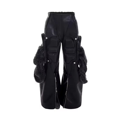 Men’s Black PU Leather Cargo Pants – Wide Leg Streetwear 2025 🖤