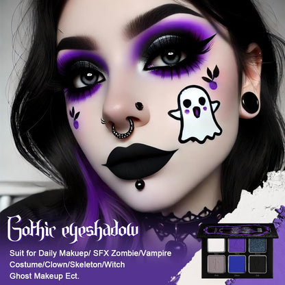 Goth Eyeshadow Palette Purple Blue, Multichrome Chrome Blue Purple Matte Black White Grey Dark Eye Shade, Gothic Halloween Makeup Eye Shadow Pallet for Joker Clown Cosplay SFX Makeup Costume
