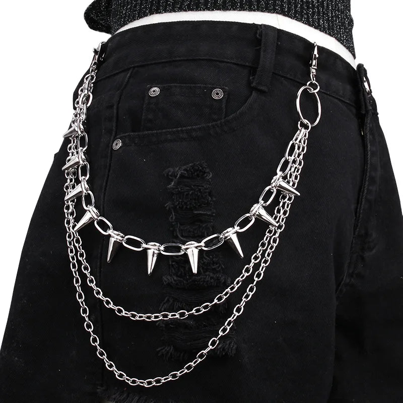 Fashion Hip-Hop Punk Metal Rivets Pants Chain Multi-Layer Waist Chain Dress up Pants Hundred with Jewelry Emo Accessories Gifts
