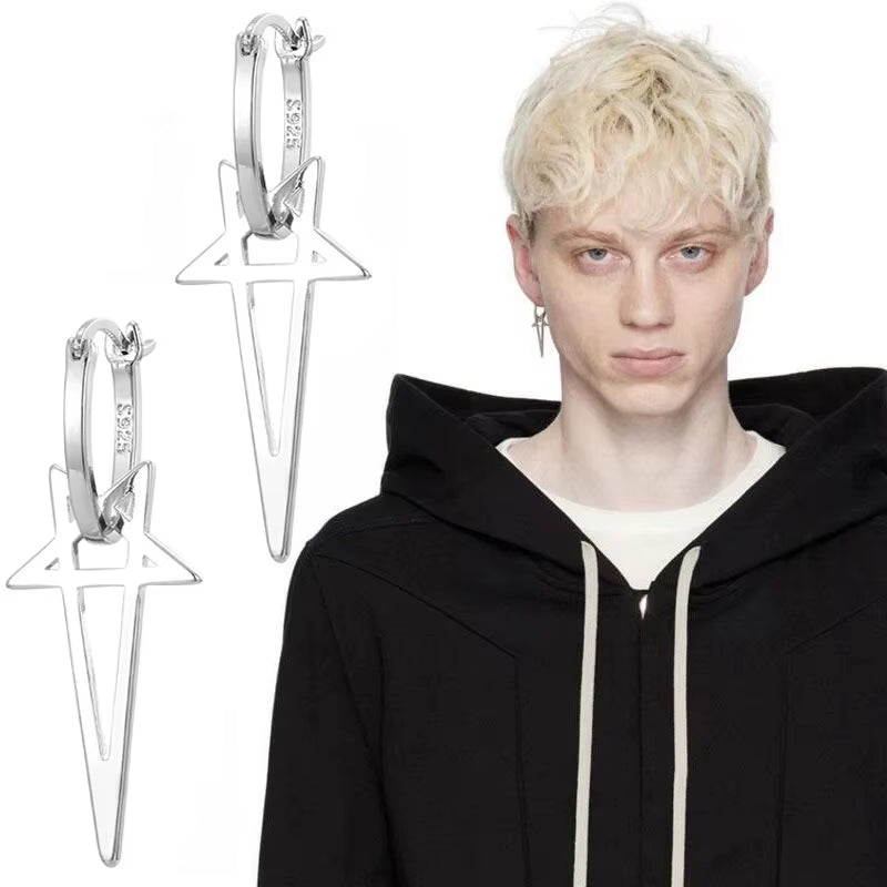 Elevate Your Style with Gothic Cyberpunk Star Drop Earrings - Unisex Alloy Earstuds for Hip-Hop Punk Fashion