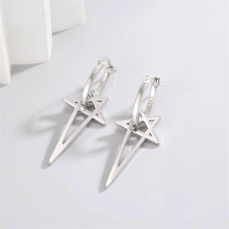 Elevate Your Style with Gothic Cyberpunk Star Drop Earrings - Unisex Alloy Earstuds for Hip-Hop Punk Fashion