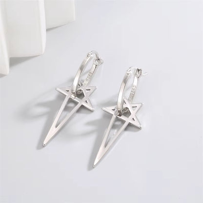 Elevate Your Style with Gothic Cyberpunk Star Drop Earrings - Unisex Alloy Earstuds for Hip-Hop Punk Fashion