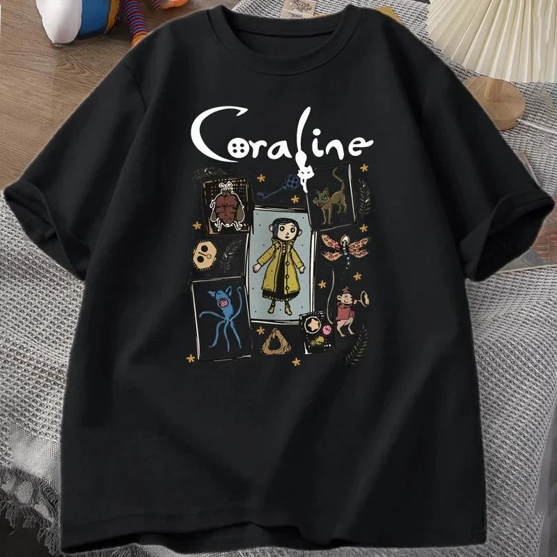 “Dark Coraline T-Shirt 💀 Harajuku Emo Aesthetic”
