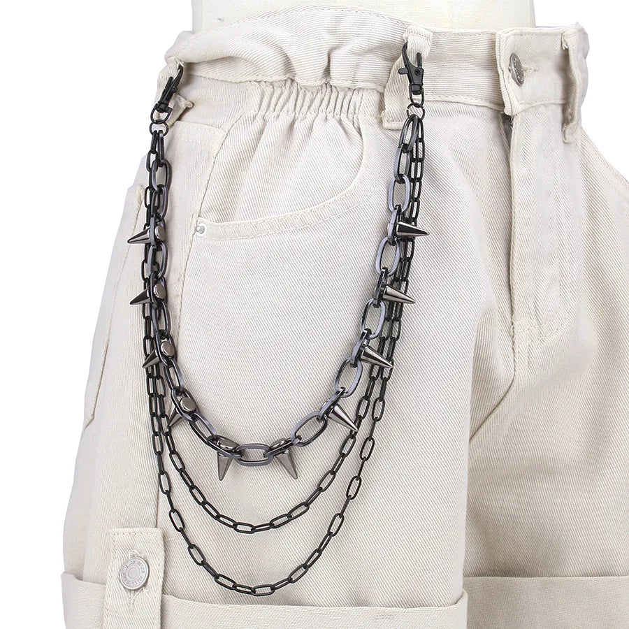 Fashion Hip-Hop Punk Metal Rivets Pants Chain Multi-Layer Waist Chain Dress up Pants Hundred with Jewelry Emo Accessories Gifts