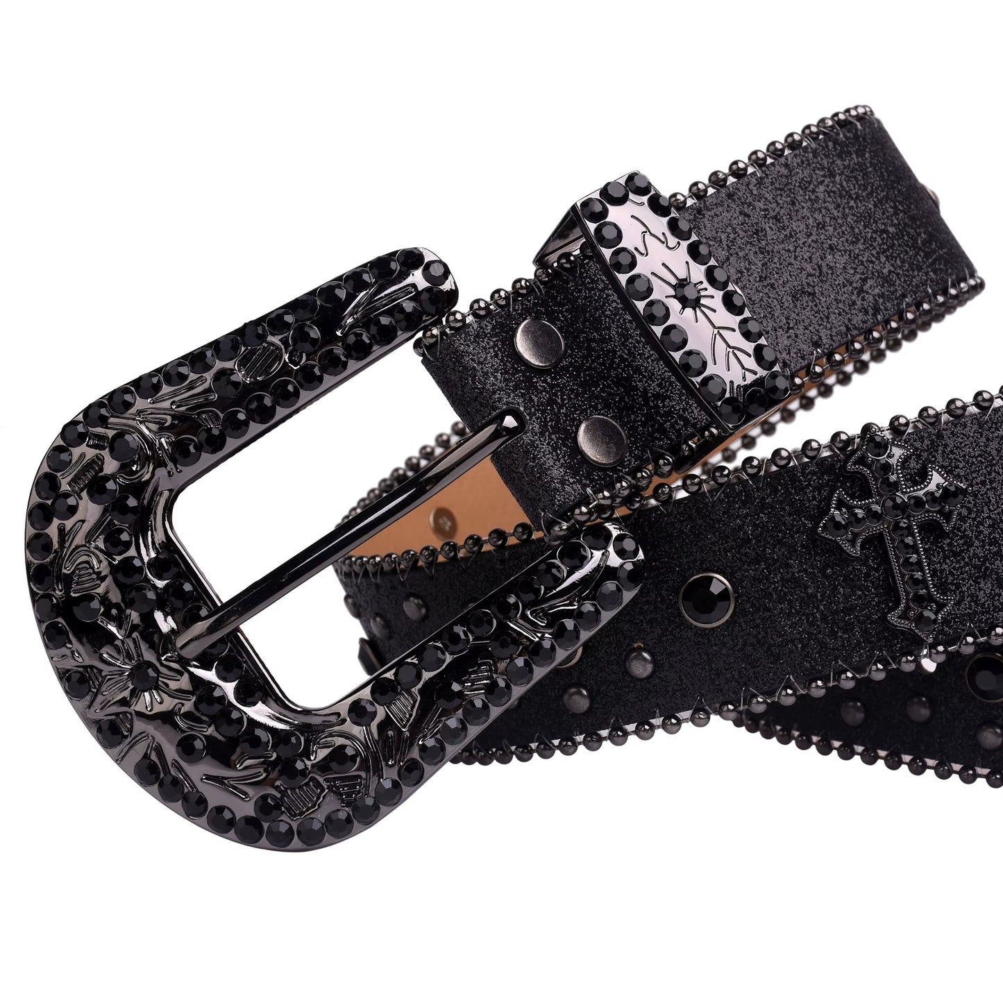 Dark Western™ – Rhinestone Diamond Leather Belt | Glam & Edge for Street Jeans