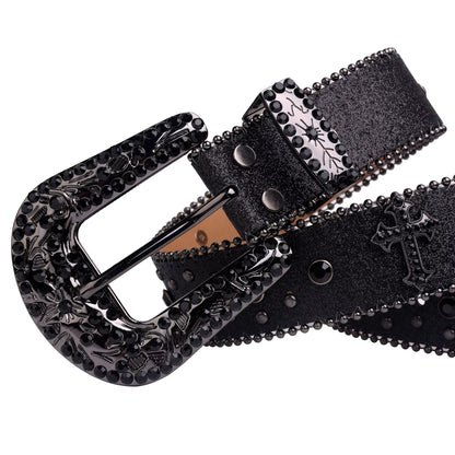 Dark Western™ – Rhinestone Diamond Leather Belt | Glam & Edge for Street Jeans
