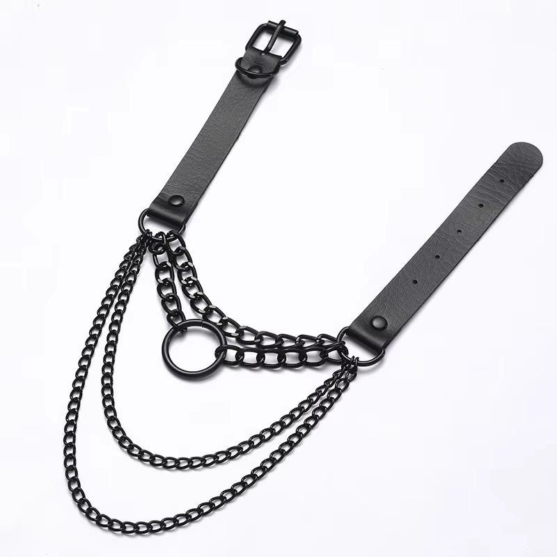 Layered Chain Necklace Punk Choker Collar Goth Pendant Necklace Women Black Leather Emo Gothic Jewelry