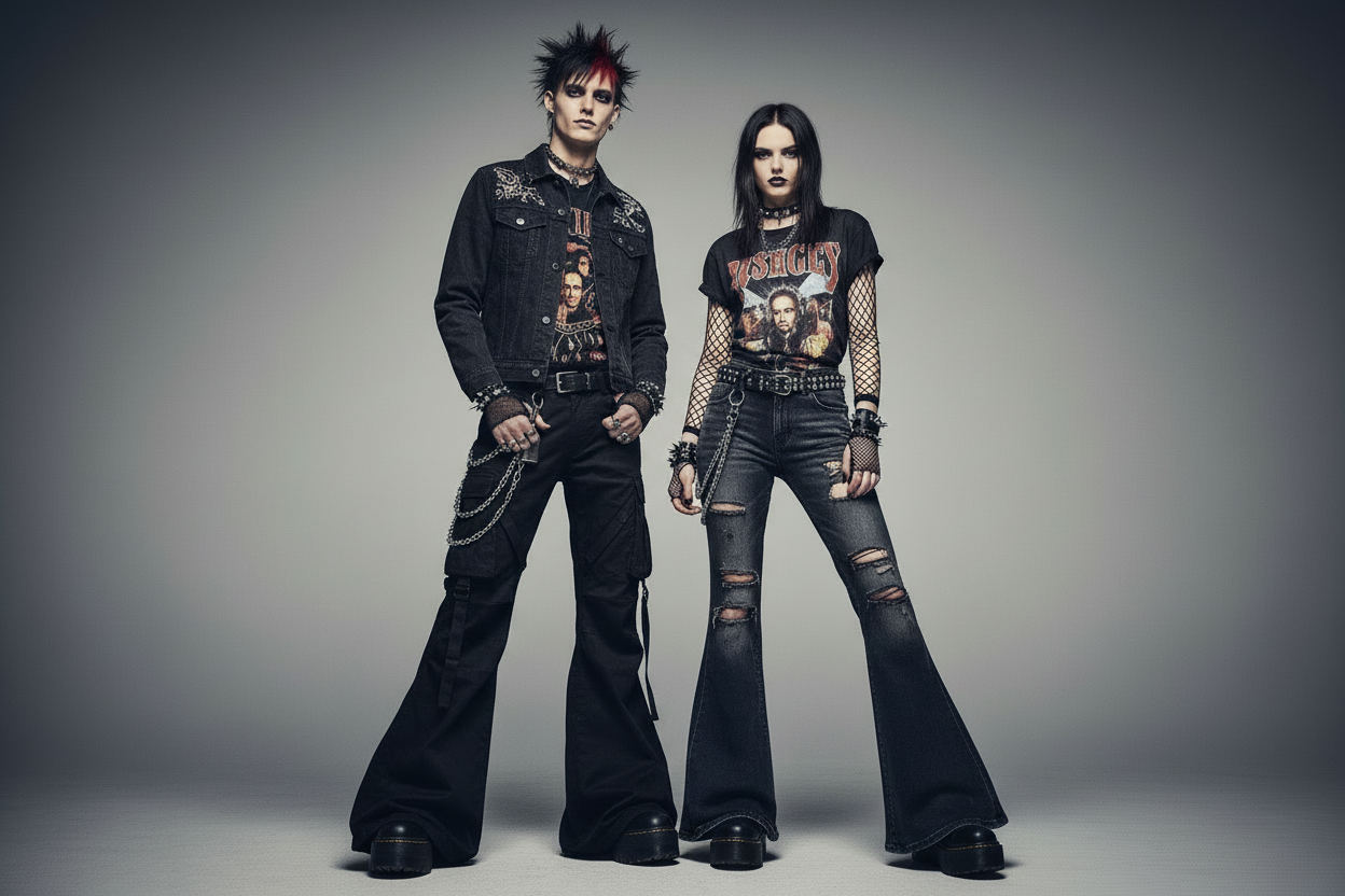 Banner pareja emo con nuevos outfits y campanas