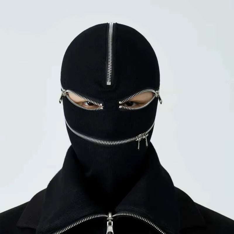 Spring Autumn Dark Black White Versatile Men'S Dark Tide Zipper Women'S Head Cover Mask Punk Techwear Fashion Gothic HK0300