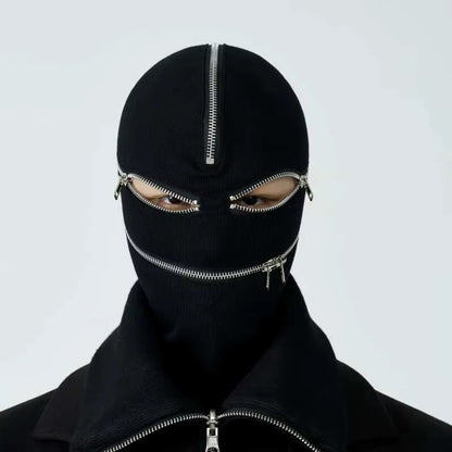 Spring Autumn Dark Black White Versatile Men'S Dark Tide Zipper Women'S Head Cover Mask Punk Techwear Fashion Gothic HK0300