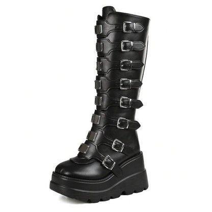 “Gothic Combat Boots 🖤 Chunky Platform Punk Heels for Women”