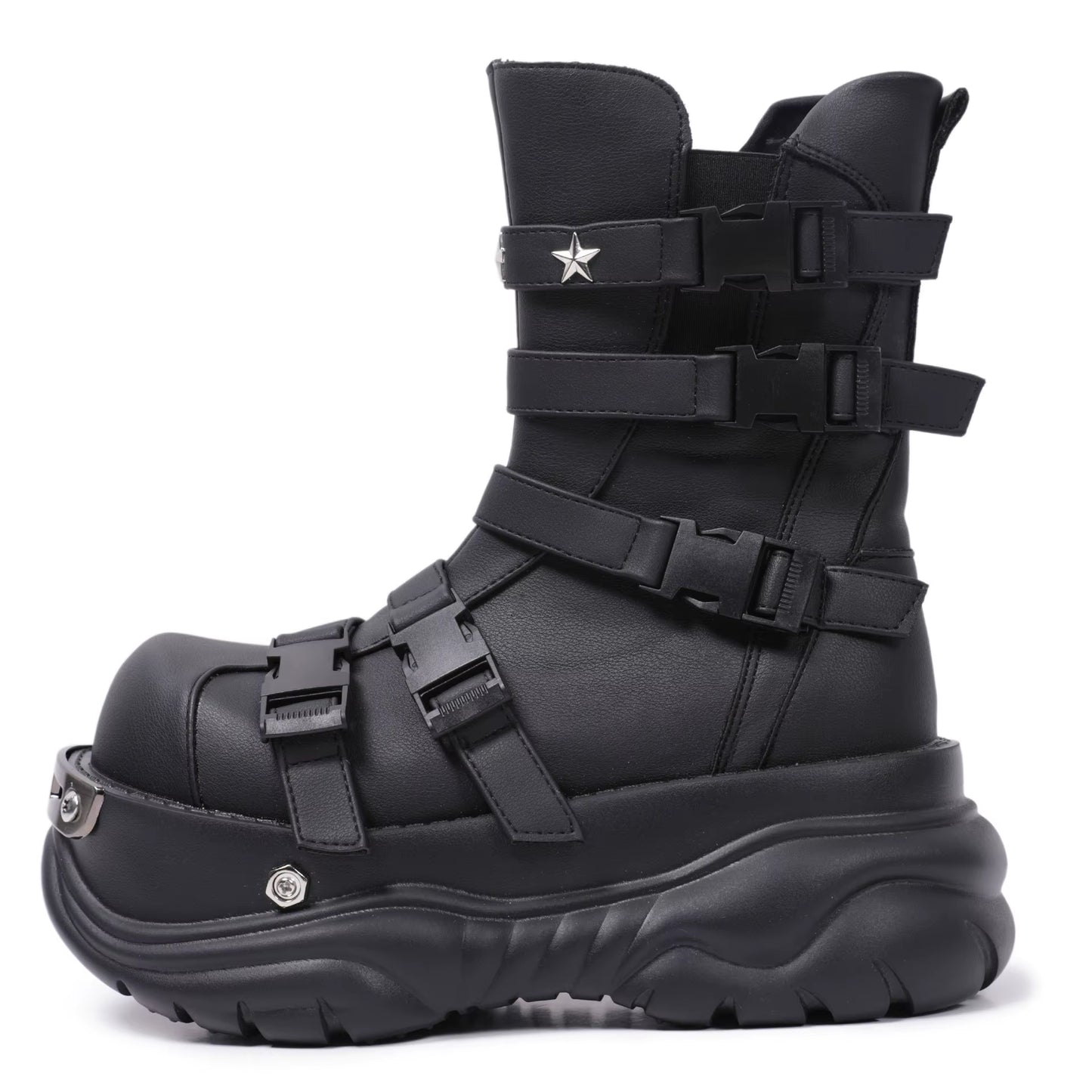 Original Gothic Platform Boots – Women’s Punk Metal Elevator Ankle Shoes, Cool Motorcycle Style