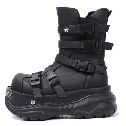 Original Gothic Platform Boots – Women’s Punk Metal Elevator Ankle Shoes, Cool Motorcycle Style