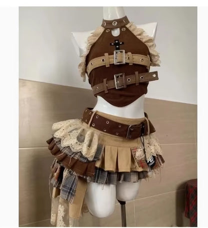 💙 Y2K Denim Dream Mini Skirt Set — Sweet, Cool & Punk Vibes 🖤