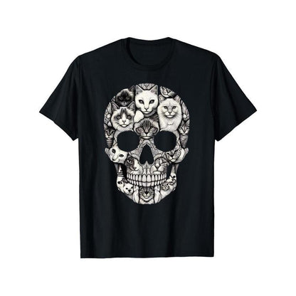 "Shadow Feline 🔥 – Black Cat Skull Graphic Tee"