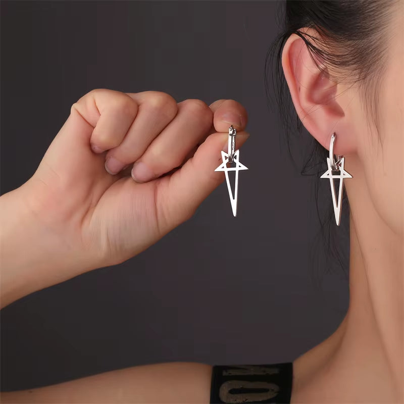 Elevate Your Style with Gothic Cyberpunk Star Drop Earrings - Unisex Alloy Earstuds for Hip-Hop Punk Fashion