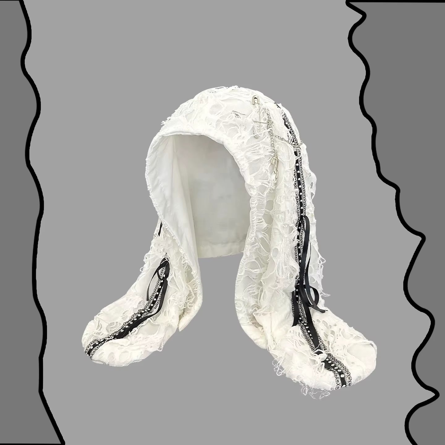 🖤 Gothic Punk Tassel Beanie — Ripped Rivet Earflap Techwear Hat ⚙️