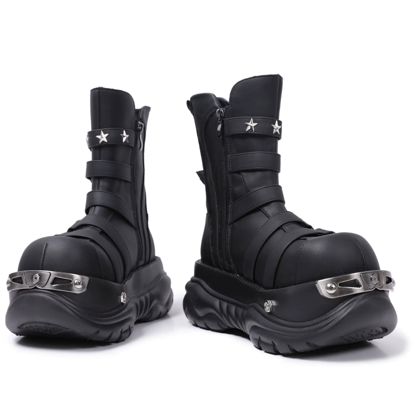 Original Gothic Platform Boots – Women’s Punk Metal Elevator Ankle Shoes, Cool Motorcycle Style