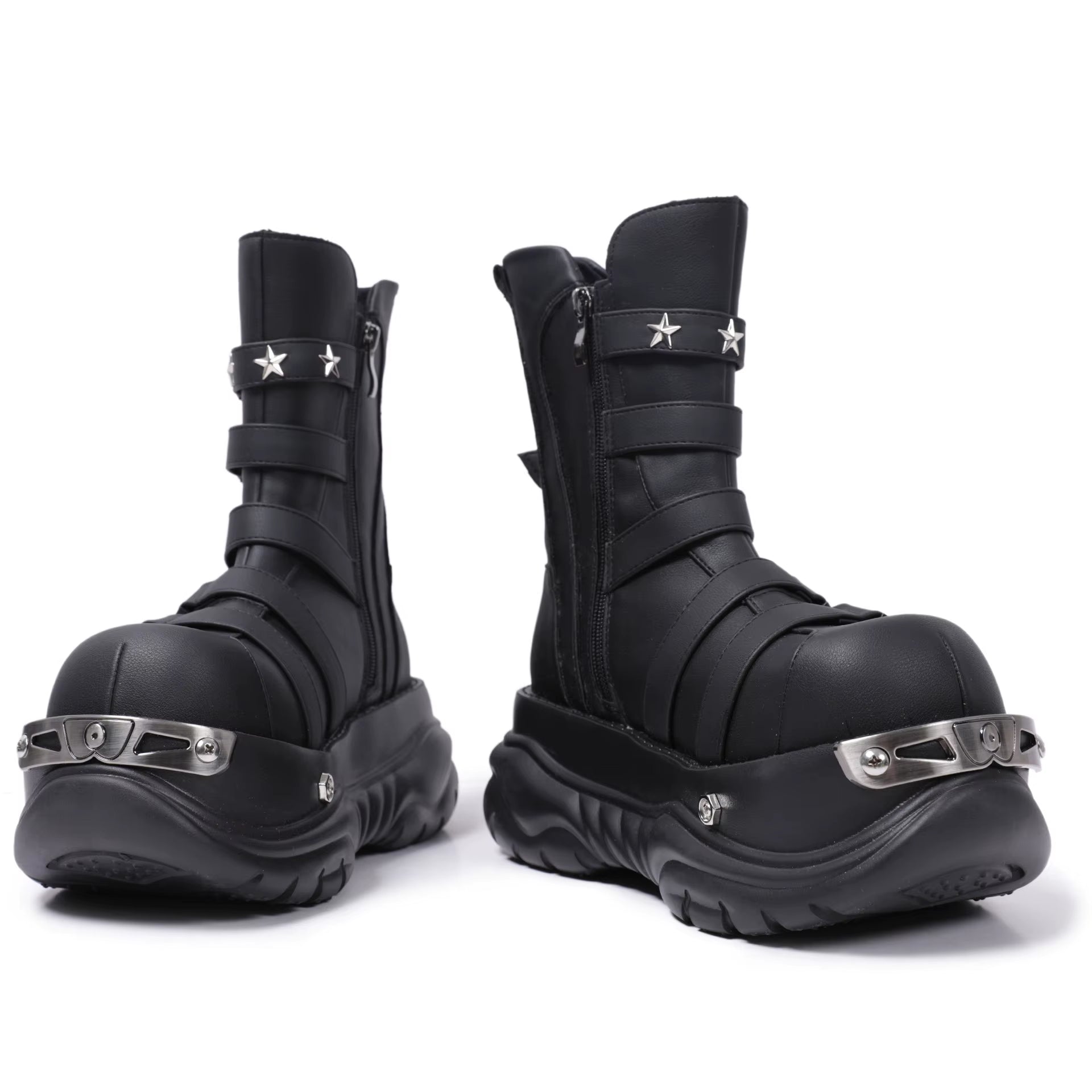 Original Gothic Platform Boots – Women’s Punk Metal Elevator Ankle Shoes, Cool Motorcycle Style