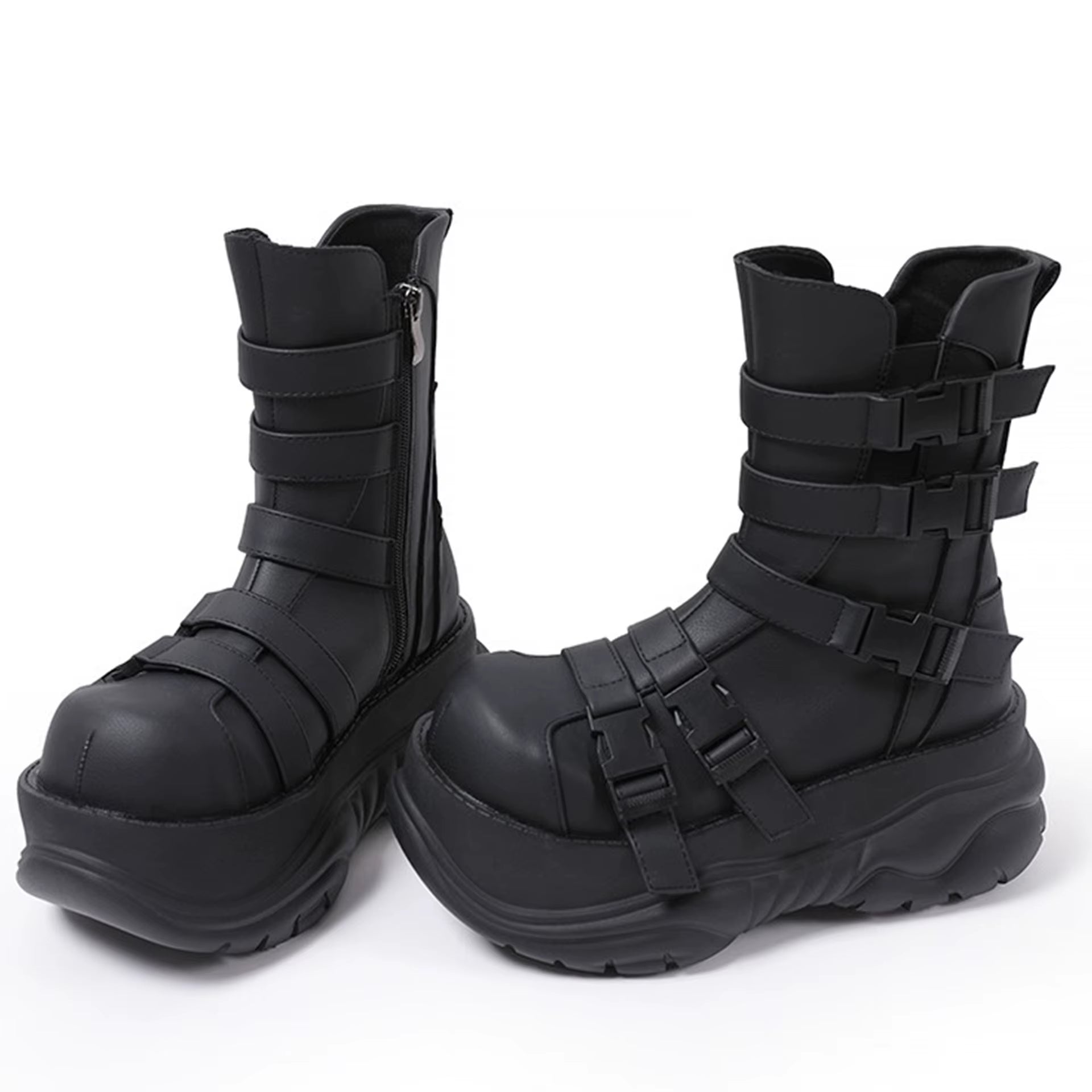 Original Gothic Platform Boots – Women’s Punk Metal Elevator Ankle Shoes, Cool Motorcycle Style