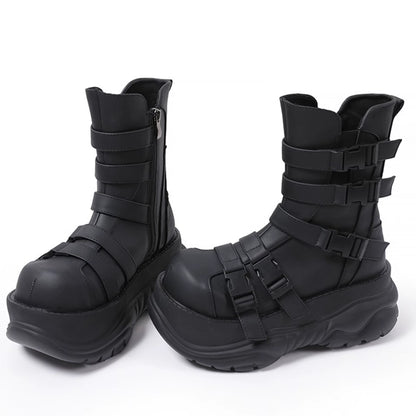 Original Gothic Platform Boots – Women’s Punk Metal Elevator Ankle Shoes, Cool Motorcycle Style