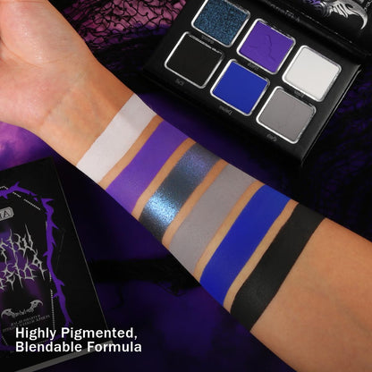 Goth Eyeshadow Palette Purple Blue, Multichrome Chrome Blue Purple Matte Black White Grey Dark Eye Shade, Gothic Halloween Makeup Eye Shadow Pallet for Joker Clown Cosplay SFX Makeup Costume