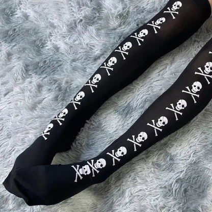 Skull Gothic Dark Long Sexy Stockings Harajuku Emo Alternative Lolita Socks Lingerie Skin Thigh High Garters Hosiery Stockings