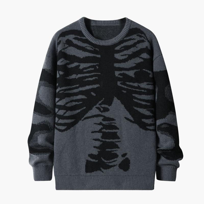 Emo Skeleton Sweater 🖤 Oversized Gothic Knitwear”