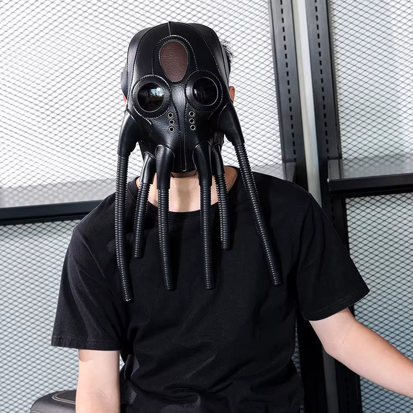 Xenomorph Steampunk Leather Mask – Alien Tentacle Monster Cosplay | Gothic Halloween Masquerade
