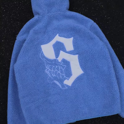 Y2K Emo Harajuku Men Zip Sweater American Style High Street Texture Sweatshirt Oversized Gothic Men Women Solid Color Retro Tops