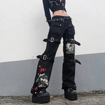 Gothic Emo Alt Cargo Pants Techwear Hippie Baggy Jeans Mom Goth Punk Black Denim Trousers Cyber Y2K Pants Academic Dark Clothes