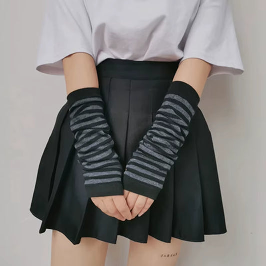 Striped Gloves Arm Warmer Knitted Long Fingerless Gloves Gothic Mittens Punk Rock Accessories Emo Scene Egirl Anime Y2K